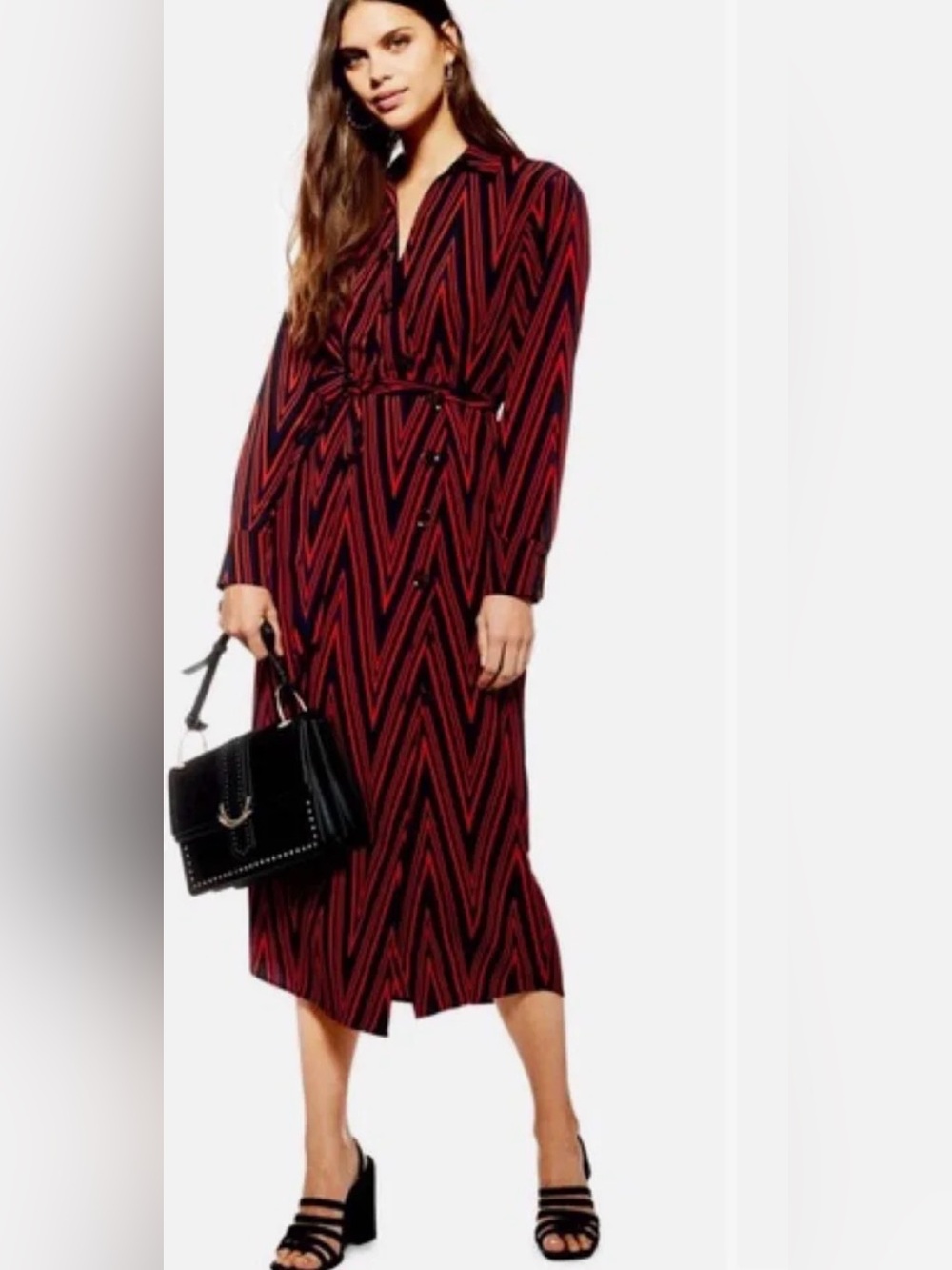 Topshop Multi-Color, Chevron Pattern Midi Dress